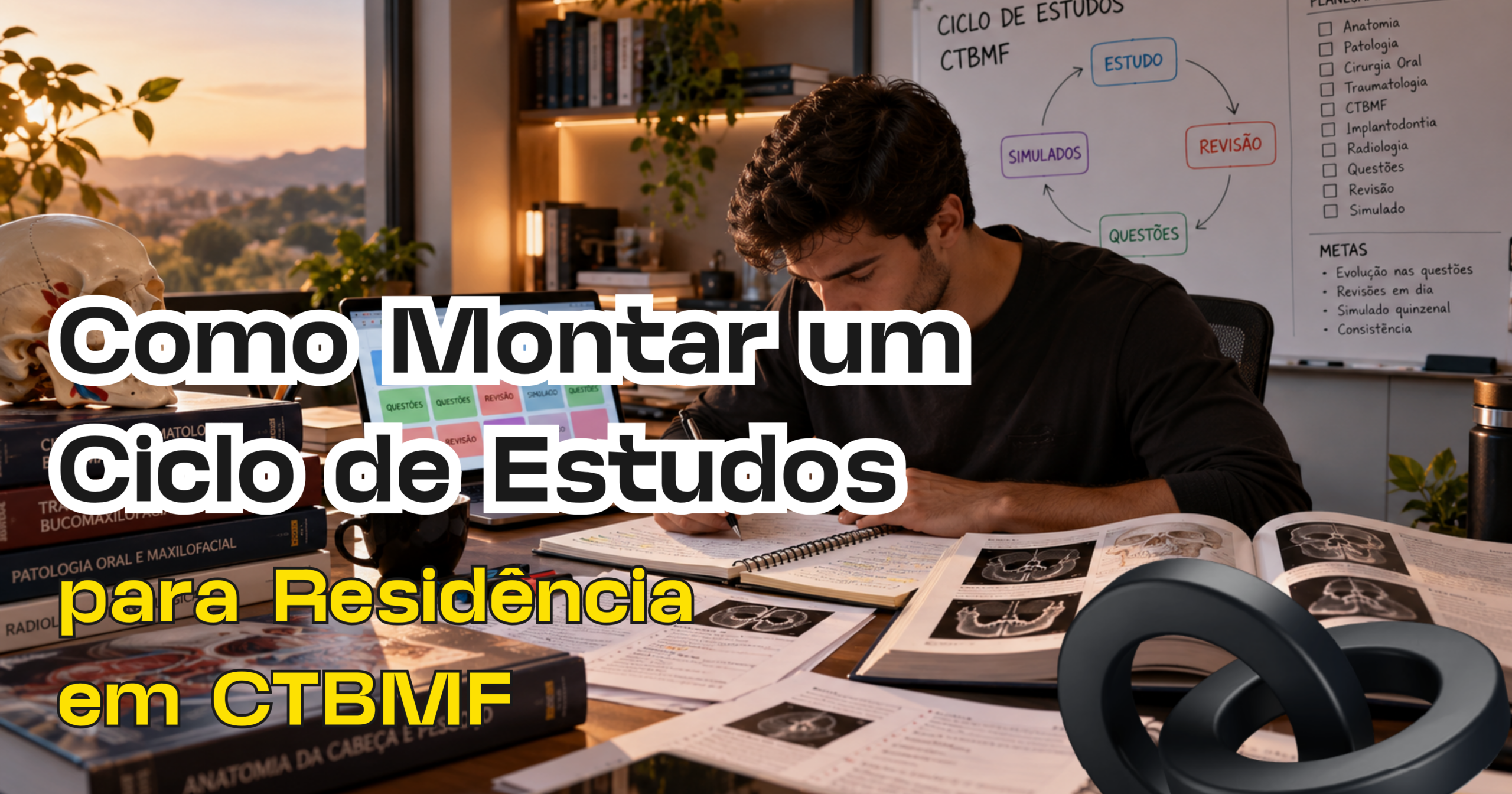 Estudante de odontologia organizando ciclo de estudos para residência em CTBMF
